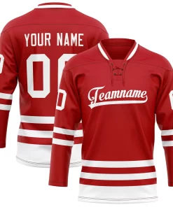 Custom Red White Solid Colour Hockey Jersey