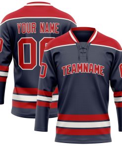 Custom Navy Red Solid Colour Hockey Jersey