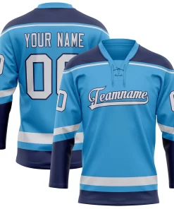 Custom Sky Blue Navy Solid Colour Hockey Jersey