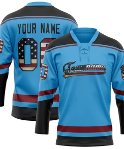Custom Sky Blue Black Solid Colour Hockey Jersey